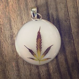 Real cannabis leaf necklace
